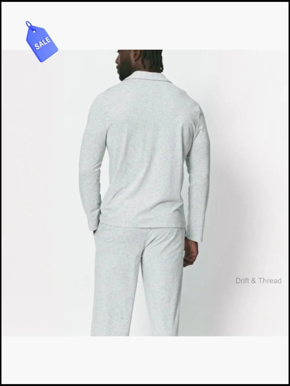 Men's Cotton-Modal Pajama Set Long Sleeve Button-Down Top with Pants